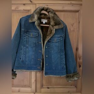 Faux fur lined denim jacket